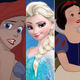 Composited image left to right: Disney's animated Genie, the Little Mermaid, Elsa, Snow White, and the Beast.